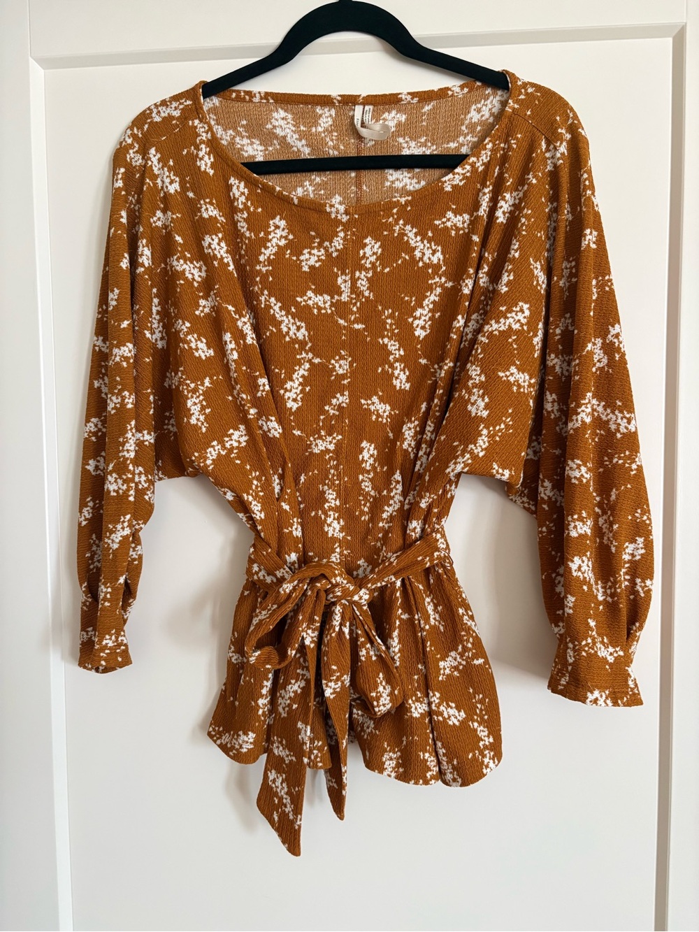Anthropologie Rust Brown Floral Tie-Front Tunic